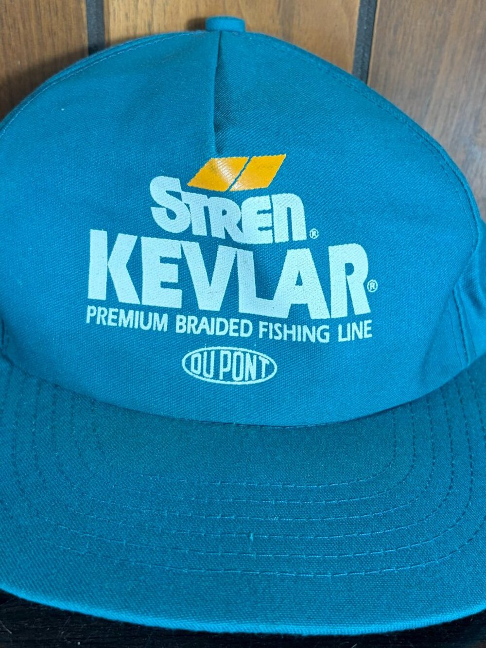 Vtg Stren Kevlar Promo Snapback Fishing Hat - Du Pont - Teal Green